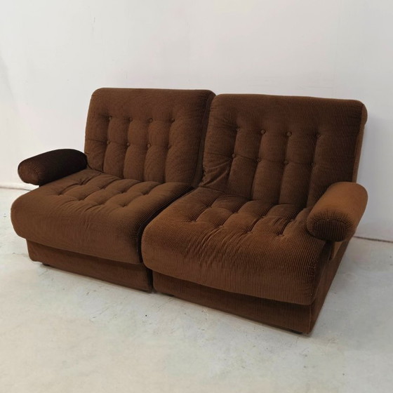 Image 1 of Lounge fauteuils modulair jaren 70 bruine rib set van twee 