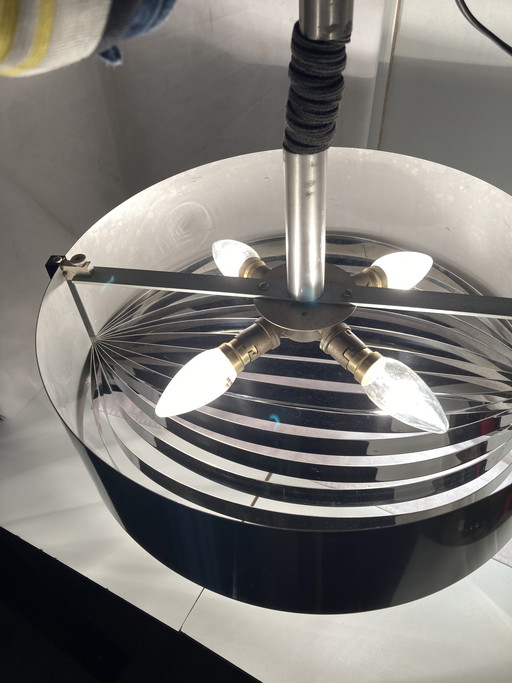 Suspension vintage 70’S en métal brossé attribué à Jean Gandelin 