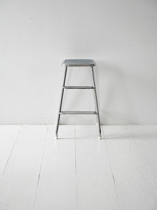 Vintage Scandinavian step stool in steel and formica