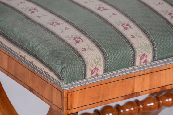 Restored Biedermeier Armchair with Stool, Beech, Oak, Cherry, Austria, 1830s – Textile, Wood (photo 4 of 20)