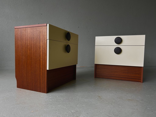 Nachtkastje-Set aus der Mitte des Jahrhunderts in Weiß/Teakholz – Jaren 60/70