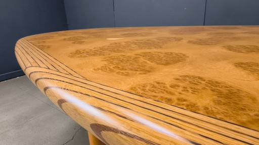 XXL dining table in burl and elm wood, 1980s
