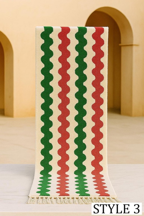 Image 1 of Christmas Moroccan Runner Rug – Red and Green Checkered Wool Hallway Runner, Handmade Berber Rug, Holiday Moroccan Decor, Cozy 