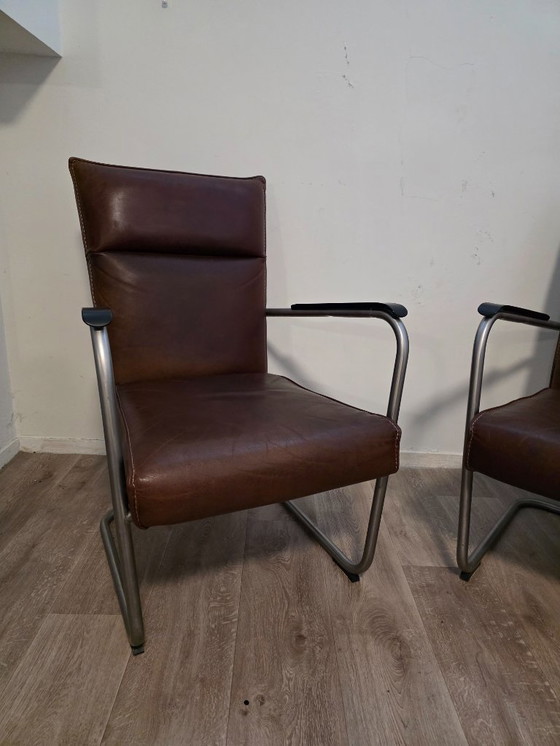 Image 1 of Leren Woonhoek | Bank + 2 Fauteuils | Bauhaus Stijl | €900