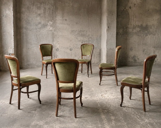 6 x Chaises de salle à manger Thonet classiques / revêtement velours / années 60 / (photo 6 of 12)
