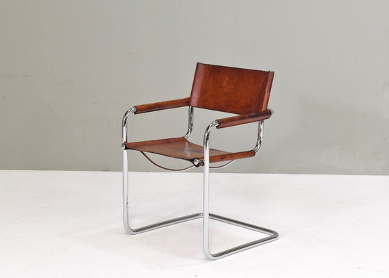 Image 1 of Chaise Mart Stam S34 en chrome et cuir selle par Fasem – années 1970