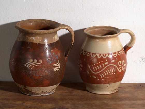 Pair of Antique Glazed Ceramic Jugs, Central Europe, circa 1920, Crockery, Blue (photo 3 of 13)