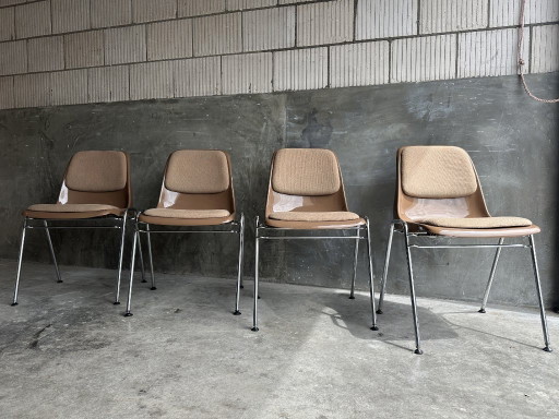 6x Space Age Drabert stacking chairs – vintage chrome shell