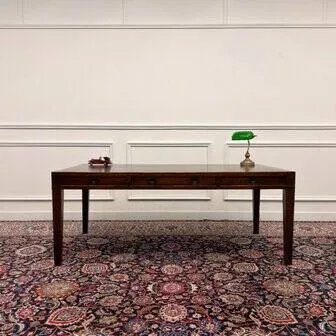 Classic English Eichholtz Campaign Writing Desk, Wood, Brass, Brown, Chesterfield (photo 2 of 18)
