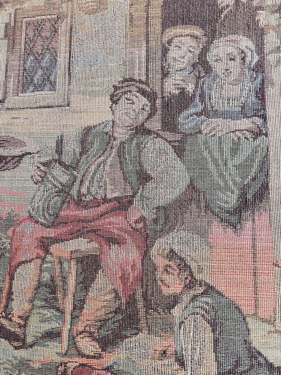 Image 1 of Arazzo vintage unico di grandi dimensioni raffigurante un folletto – 184 x 81 cm