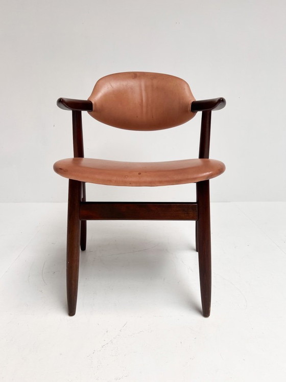 Image 1 of Fauteuil en cuir marron à motif corne de vache, années 1970