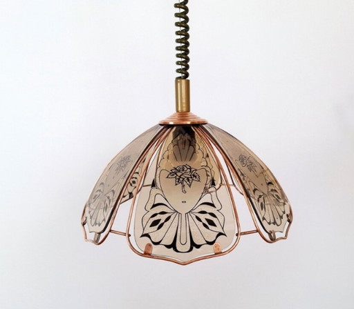Vintage Glas Pendelleuchte, Deckenleuchte, Hängelampe, Retro Deckenleuchte