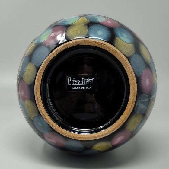 Image 1 of 1980s Exquisite Handgemaakte Polychrome Vaas in Keramiek van Bizzirri, Made in Italy