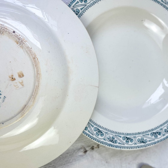 Image 1 of 6 Piatti Fondi Vintage Terre de Fer Blu Boulenger Modello Champigny del XIX Secolo