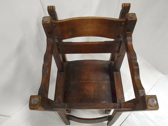 Image 1 of SET OF 4 VINTAGE 1970S BRUTALIST CHAIRS IN OAK & METAL