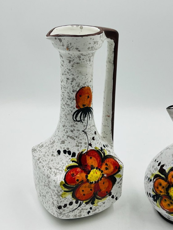 Image 1 of Pair of vintage hand-painted floral Italian vases