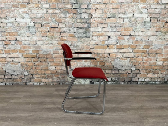 Image 1 of 4x Ahrend Schlittenstuhl mit Rohrrahmen, rot