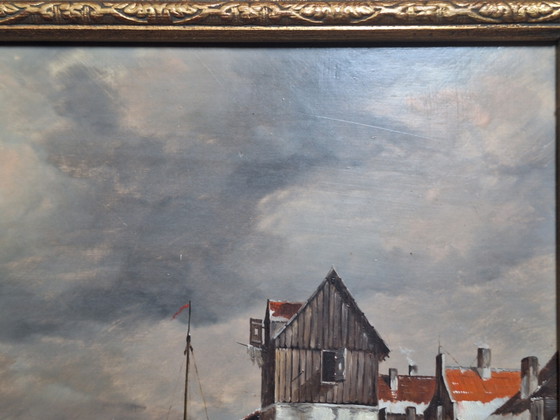 Image 1 of Wintertafereel olieverfschilderij 