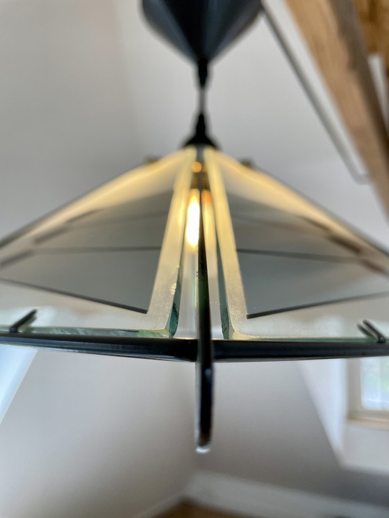 Image 1 of Tiffany style - Art Deco vintage pendant lamp made of metal and glass