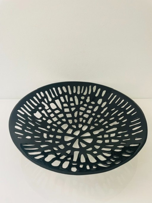 Graphic design bowl made of black coated steel