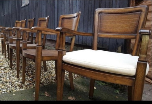 6 chaises de salle à manger classiques en chêne avec accoudoirs