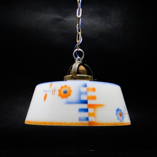 Art Deco Pendant Lamp, Poland, 1950s – hanglampen, Glass, Metal (photo 2 of 8)