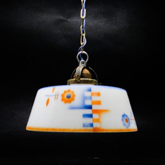 Art Deco Pendant Lamp, Poland, 1950s – Glass, Metal (photo 2 of 8)