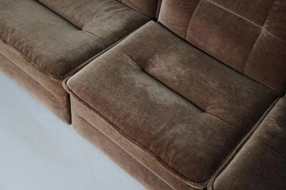 Image 1 of Vintage velvet brown/green modular sofa, 3 elements