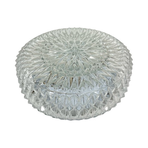 Image 1 of Massive Belgium Vintage Pressed Glass Mid-Century Rosette Ceiling Lamp Wall Sconce White Base 10x25 1970s