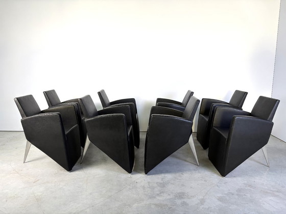 J. Lang Armchairs by Philippe Starck for Driade, 1980s, Set of 8, Leather, Plastic, Black (photo 6 of 16)