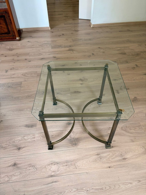 Table d'appoint style Hollywood Regency | 68 cm Laiton et verre |