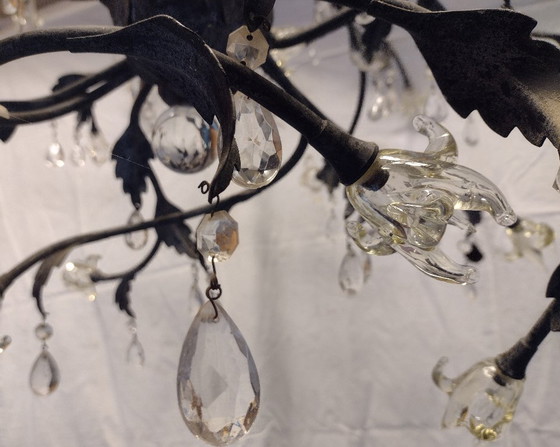 Large chandelier with glass flowers and crystals, Nuova Odissea design kroonluchter, Metal, Black, Klassiek (photo 4 of 5)