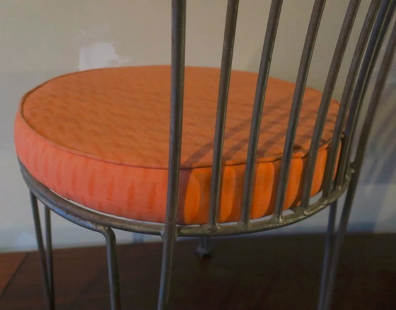 Sedia da giardino o da patio in ghisa dei primi del '900, Sedie da pranzo, Tessile, Ferro, Arancione, Art Deco (foto 4 di 7)