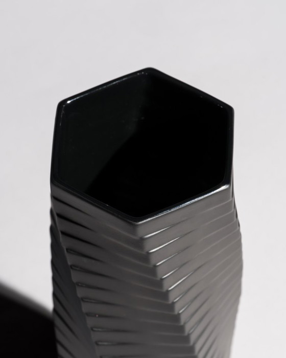 Image 1 of Vintage ROSENTHAL WERNER UHL Vase Duo Bisque Porcelaine Noire PISA 23 cm & 28 cm