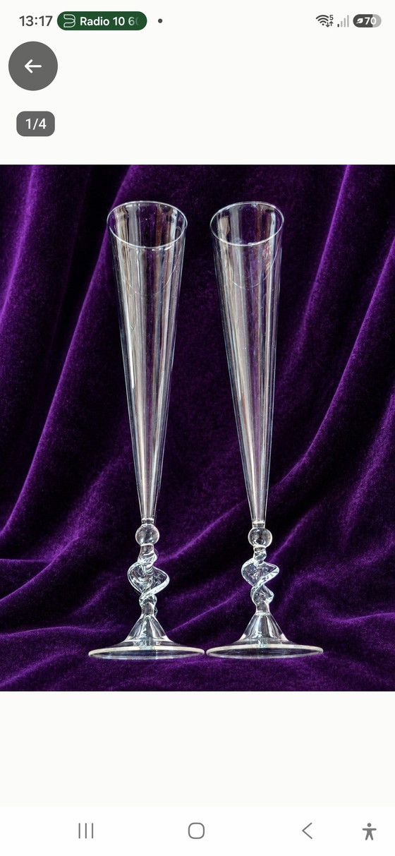 Esclusivi bicchieri a flauto soffiato a mano di Jos Böhm degli anni '70. – Arte in vetro, Glass (photo 3 of 5)