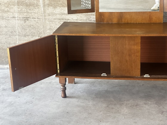 Vintage kaptafel met drieluikspiegel, jaren 50 – Coiffeuse Mid-Century, Ladekasten, Wood, Glass (photo 8 of 15)