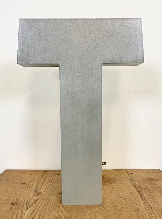Image 1 of Large Vintage Grey Iron Facade Letter T, 1970s