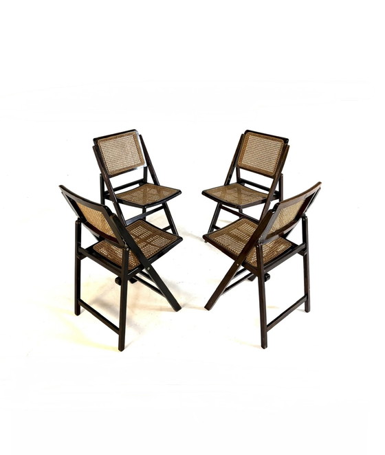 Image 1 of Ensemble de 4 chaises pliantes vintage en toile, Italie, années 60
