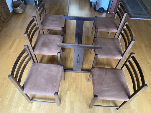 6 sedie da pranzo in wengé + base per tavolo in wengé