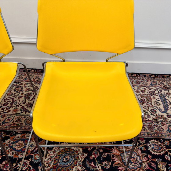 4x Sedia Vintage Gialla Matrix Krueger di Thomas Tolleson – Sedie da pranzo, Plastica, Cromo (photo 13 of 17)