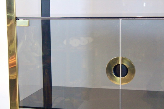 Willy Rizzo Smoked Glass Cabinet for Mario Sabot 1970, Sideboard cabinet, polished steel, Brass (photo 6 of 12)