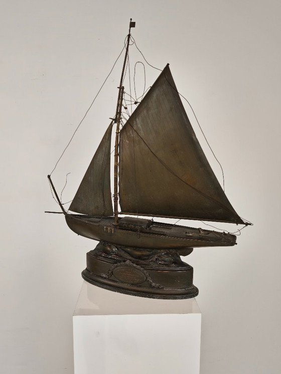 Image 1 of Rare Brass Sailing Ship – Signed and Made in 1912