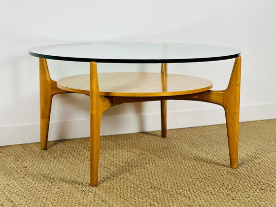 Image 1 of Vintage ronde salontafel van beukenhout en glas, 1960