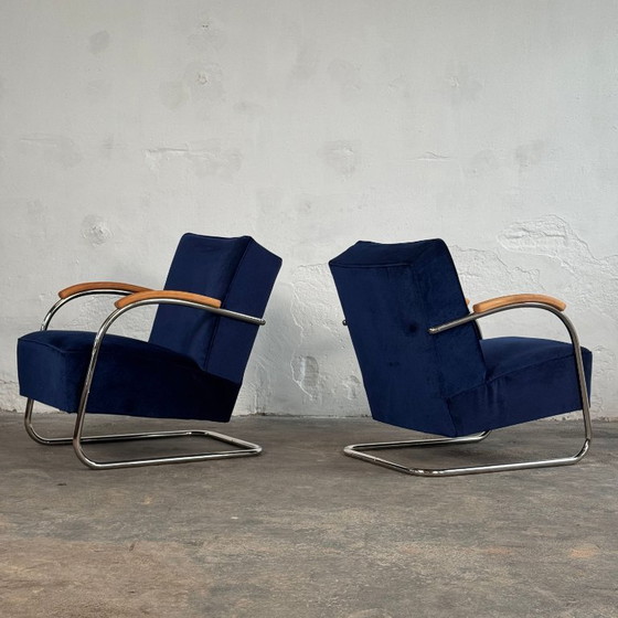 Image 1 of Pair of Tubular Steel Bauhaus Chairs by Anton Lorenz for Mucke Melder, 1930
