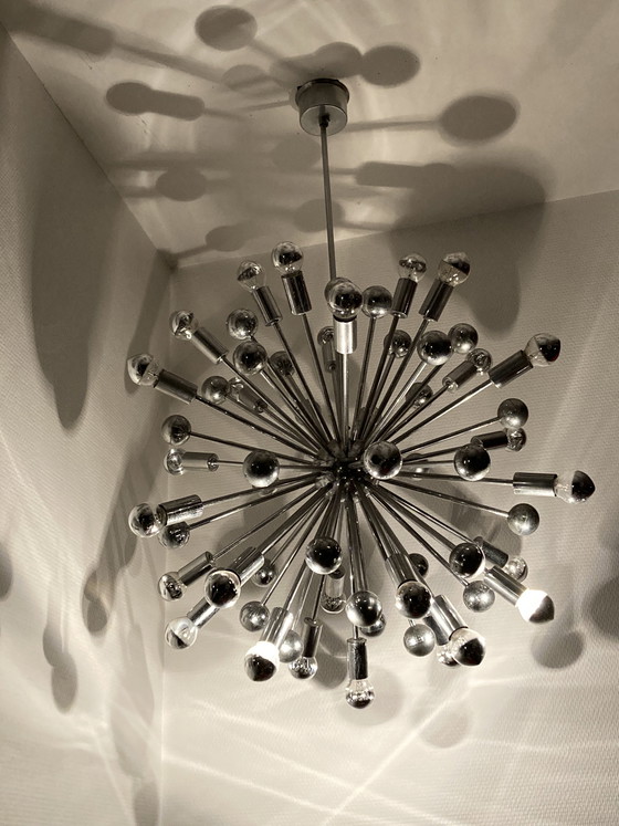 Image 1 of Chroom Sputnik Space-age kroonluchter uit de jaren 70 extra groot model