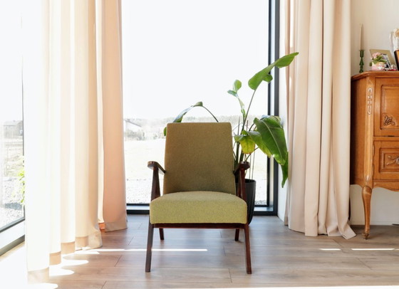 Image 1 of Vintage fauteuil mosgroen bouclé zigzag MCM 