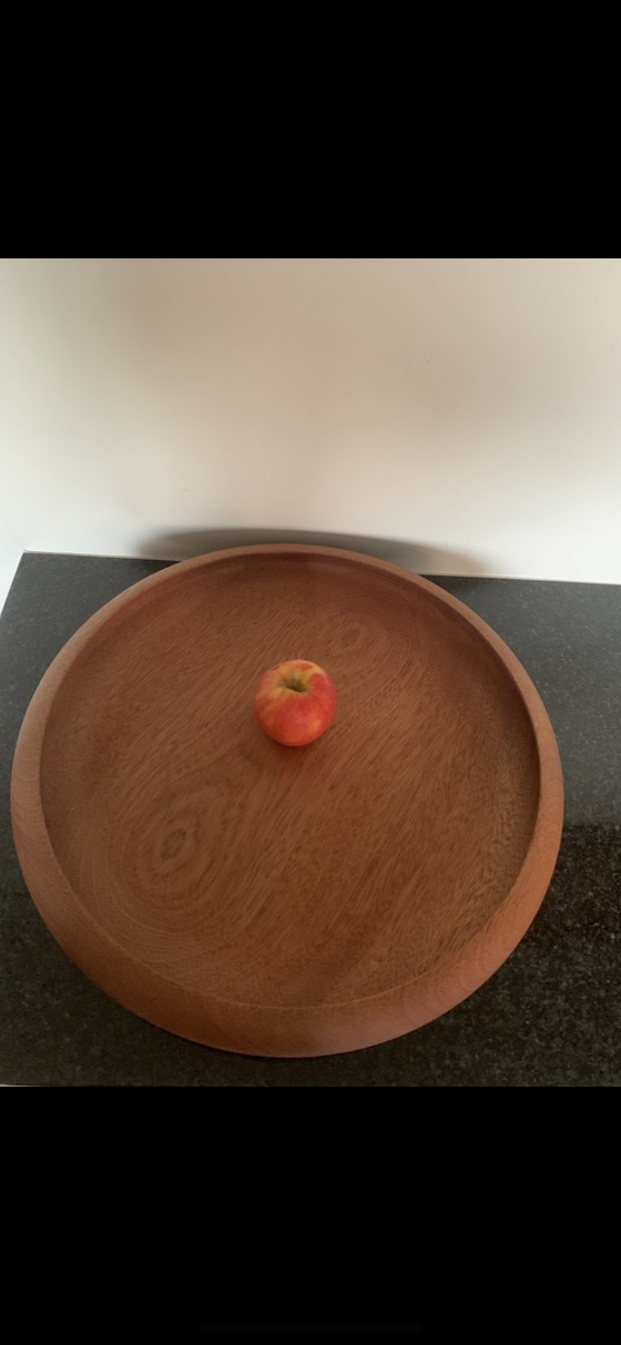 Image 1 of Grote Vintage Mahoniehouten Schaal – Ø 46 cm – Mid-Century Design