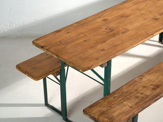 Set da birreria antico, tavolo e due panche – Germania, circa 1960 – Set da giardino, polished steel, Rustic (photo 11 of 40)