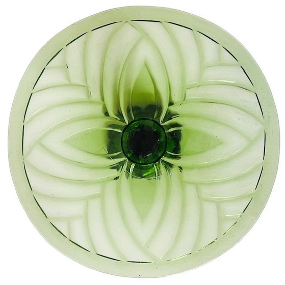 Image 1 of Art Deco Cake Plate Luxval Val St. Lambert green 1930s