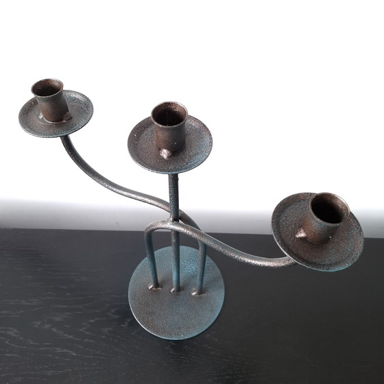 Image 1 of Vintage smeedijzer kandelaar jaren 60/70 brutalist